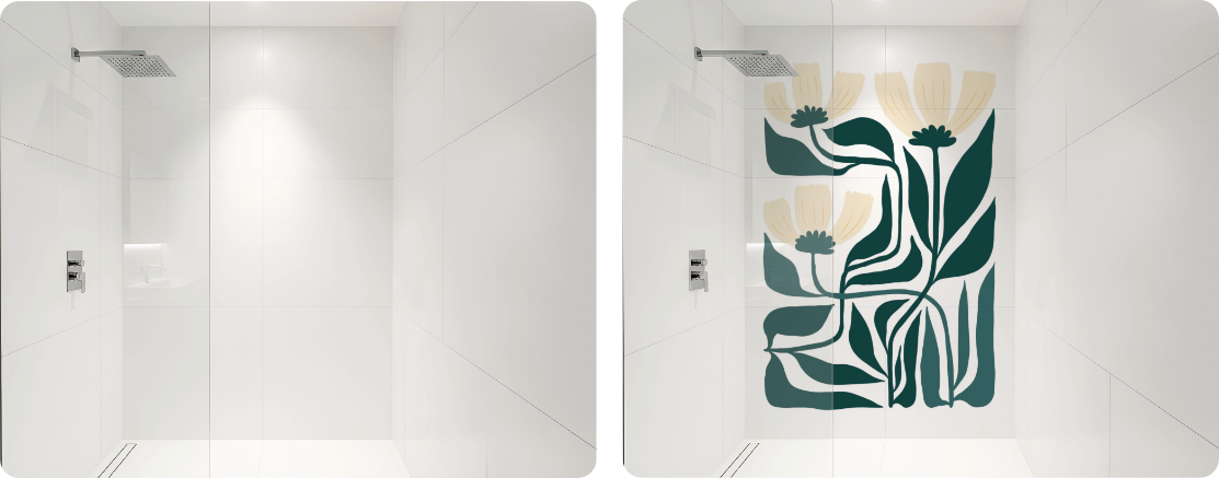 Floral Tile Wall Mural for Modern Shower Area Design